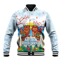 Hawaii And Japan Okinawa Baseball Jacket Aloha Gozaimasu Tiki With Shisa