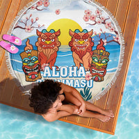 Hawaii And Japan Okinawa Beach Blanket Aloha Gozaimasu Tiki With Shisa