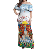 Hawaii And Japan Okinawa Off Shoulder Maxi Dress Aloha Gozaimasu Tiki With Shisa