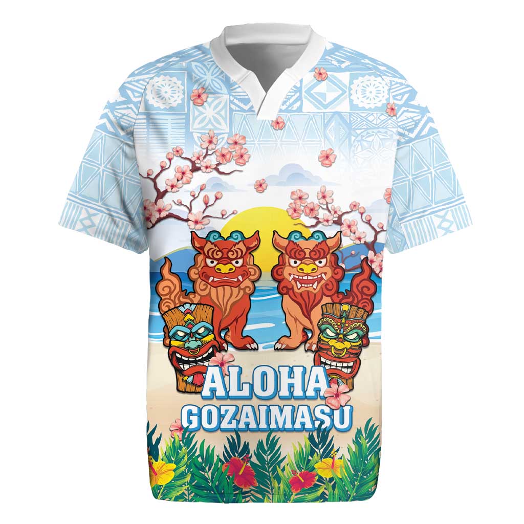 Hawaii And Japan Okinawa Rugby Jersey Aloha Gozaimasu Tiki With Shisa
