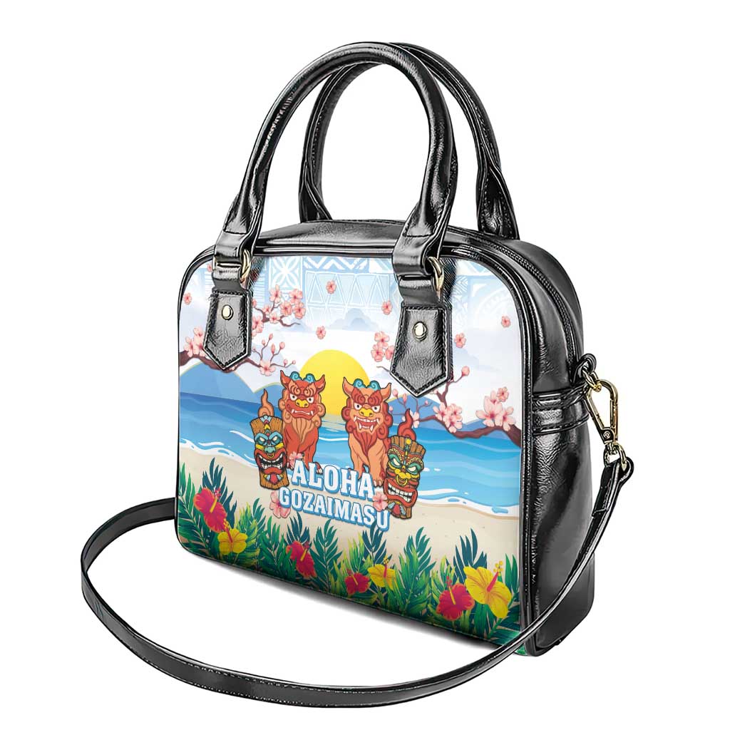 Hawaii And Japan Okinawa Shoulder Handbag Aloha Gozaimasu Tiki With Shisa