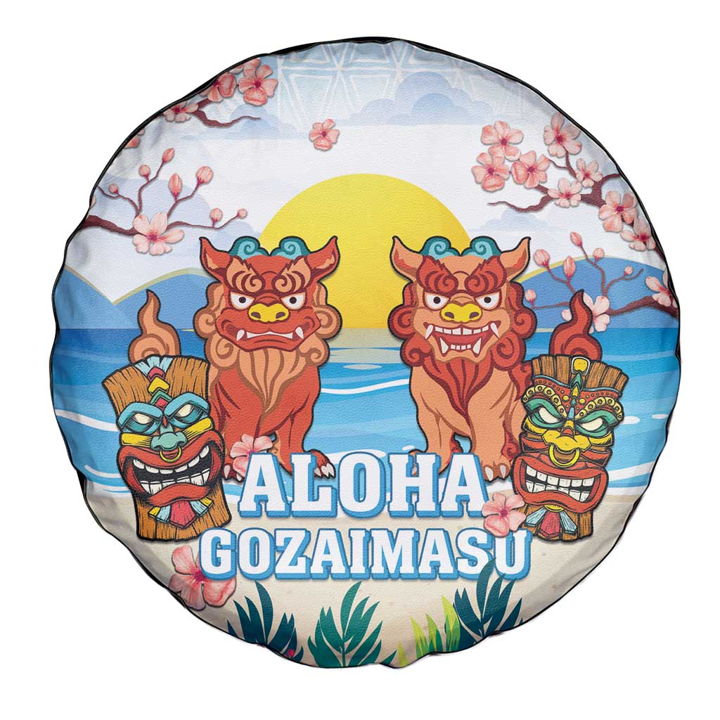 Hawaii And Japan Okinawa Spare Tire Cover Aloha Gozaimasu Tiki With Shisa