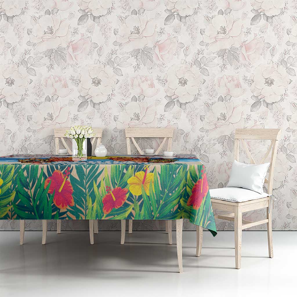 Hawaii And Japan Okinawa Tablecloth Aloha Gozaimasu Tiki With Shisa LT05 - Polynesian Pride