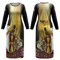 Papua New Guinea Couples Matching Long Sleeve Bodycon Dress and Hawaiian Shirt Independence Day Unique Style LT05 - Polynesian Pride