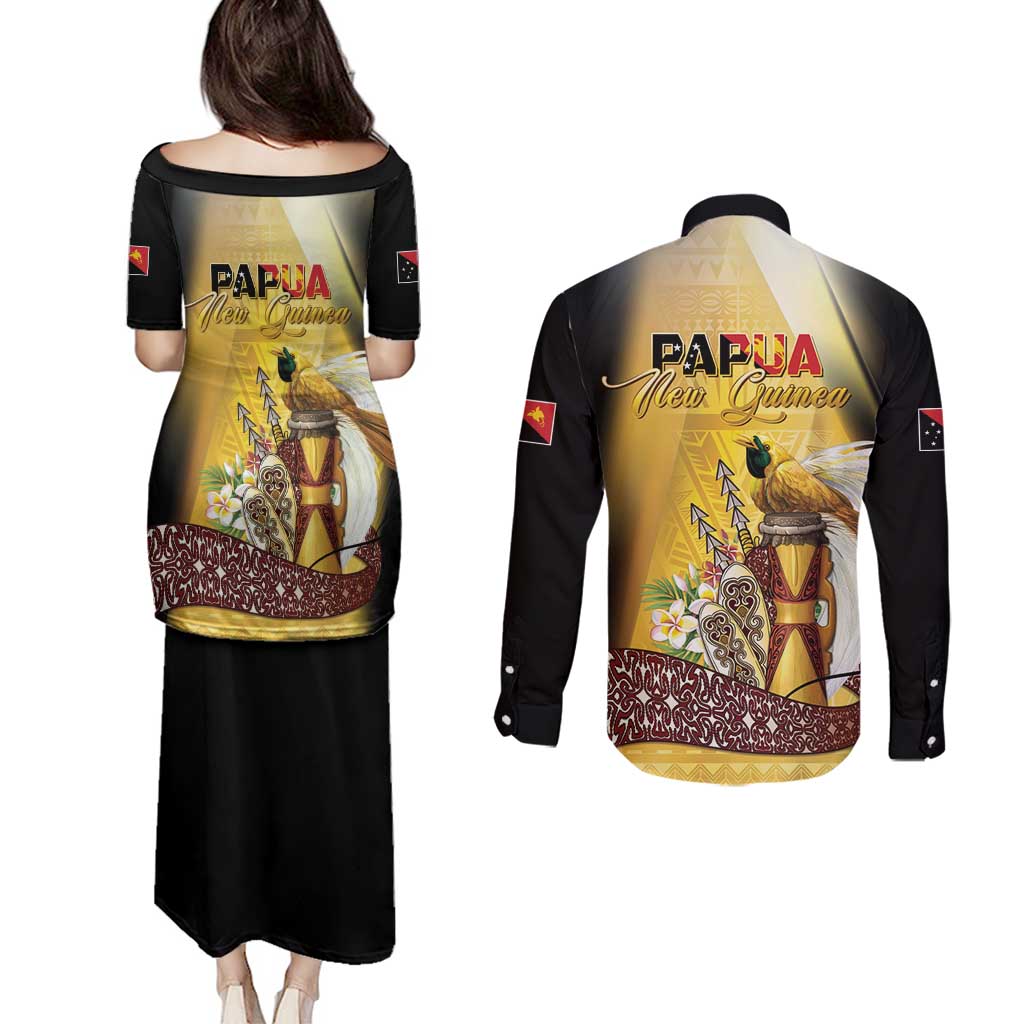 Papua New Guinea Couples Matching Puletasi and Long Sleeve Button Shirt 50 Years Of Independence - Polynesian Pride