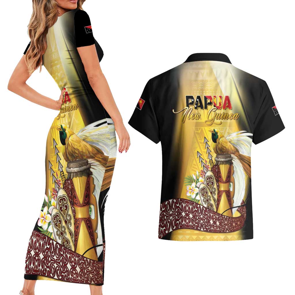 Papua New Guinea Couples Matching Short Sleeve Bodycon Dress and Hawaiian Shirt 50 Years Of Independence - Polynesian Pride