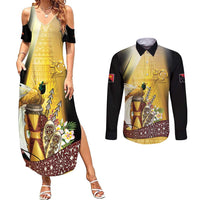 Papua New Guinea Couples Matching Summer Maxi Dress and Long Sleeve Button Shirt 50 Years Of Independence - Polynesian Pride