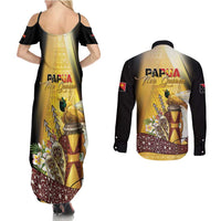 Papua New Guinea Couples Matching Summer Maxi Dress and Long Sleeve Button Shirt 50 Years Of Independence - Polynesian Pride