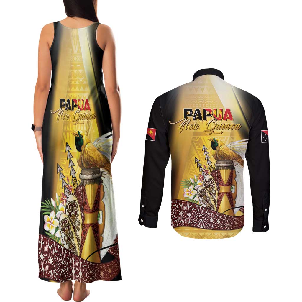 Papua New Guinea Couples Matching Tank Maxi Dress and Long Sleeve Button Shirt 50 Years Of Independence - Polynesian Pride