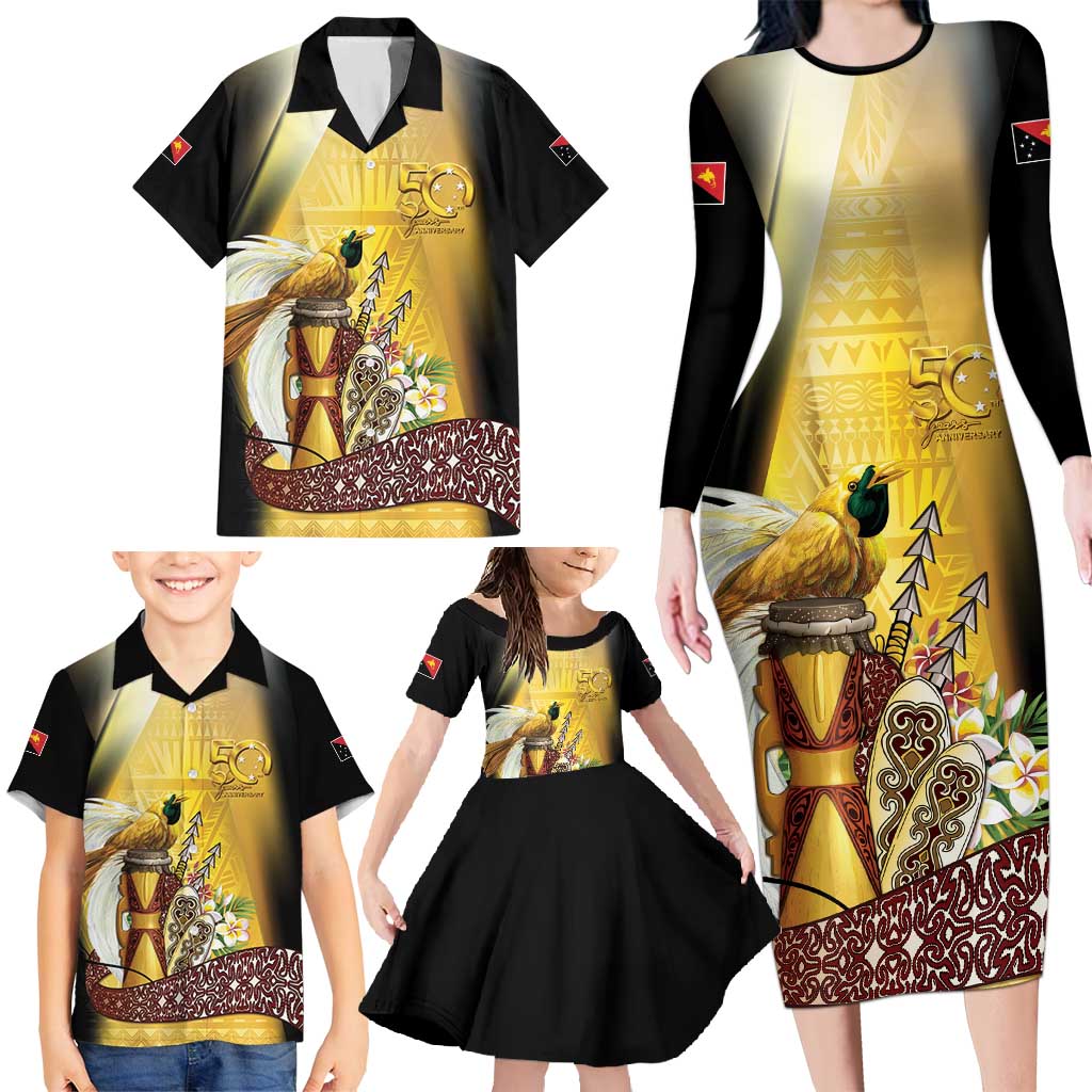 Papua New Guinea Family Matching Long Sleeve Bodycon Dress and Hawaiian Shirt 50 Years Of Independence - Polynesian Pride