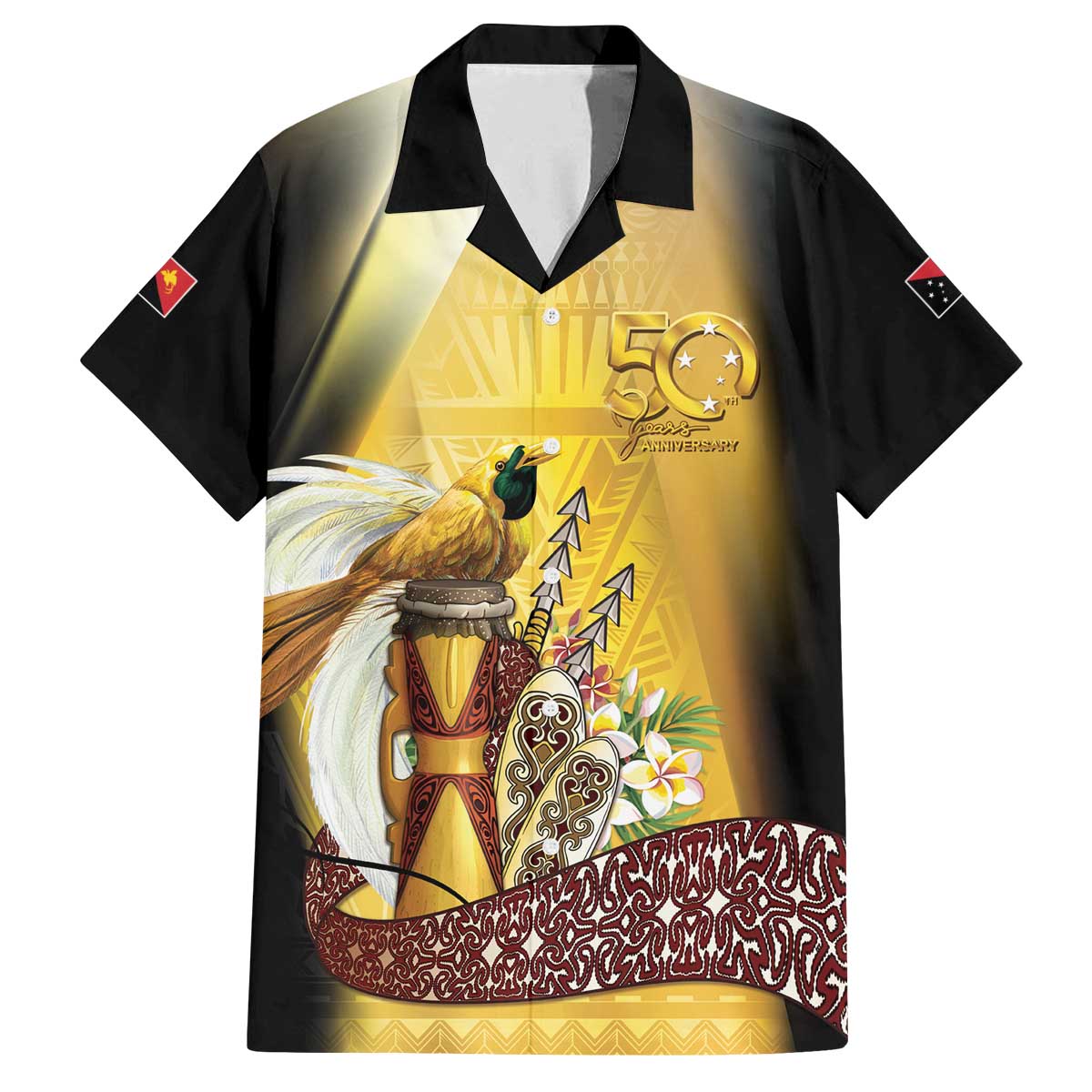 Papua New Guinea Family Matching Off The Shoulder Long Sleeve Dress and Hawaiian Shirt 50 Years Of Independence - Polynesian Pride