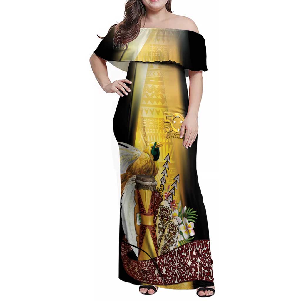 Papua New Guinea Family Matching Off Shoulder Maxi Dress and Hawaiian Shirt 50 Years Of Independence - Polynesian Pride