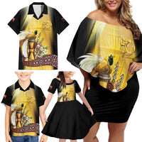 Papua New Guinea Family Matching Off Shoulder Short Dress and Hawaiian Shirt 50 Years Of Independence - Polynesian Pride