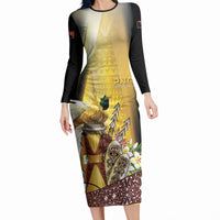 Papua New Guinea Long Sleeve Bodycon Dress Independence Day Unique Style LT05 Long Dress Gold - Polynesian Pride