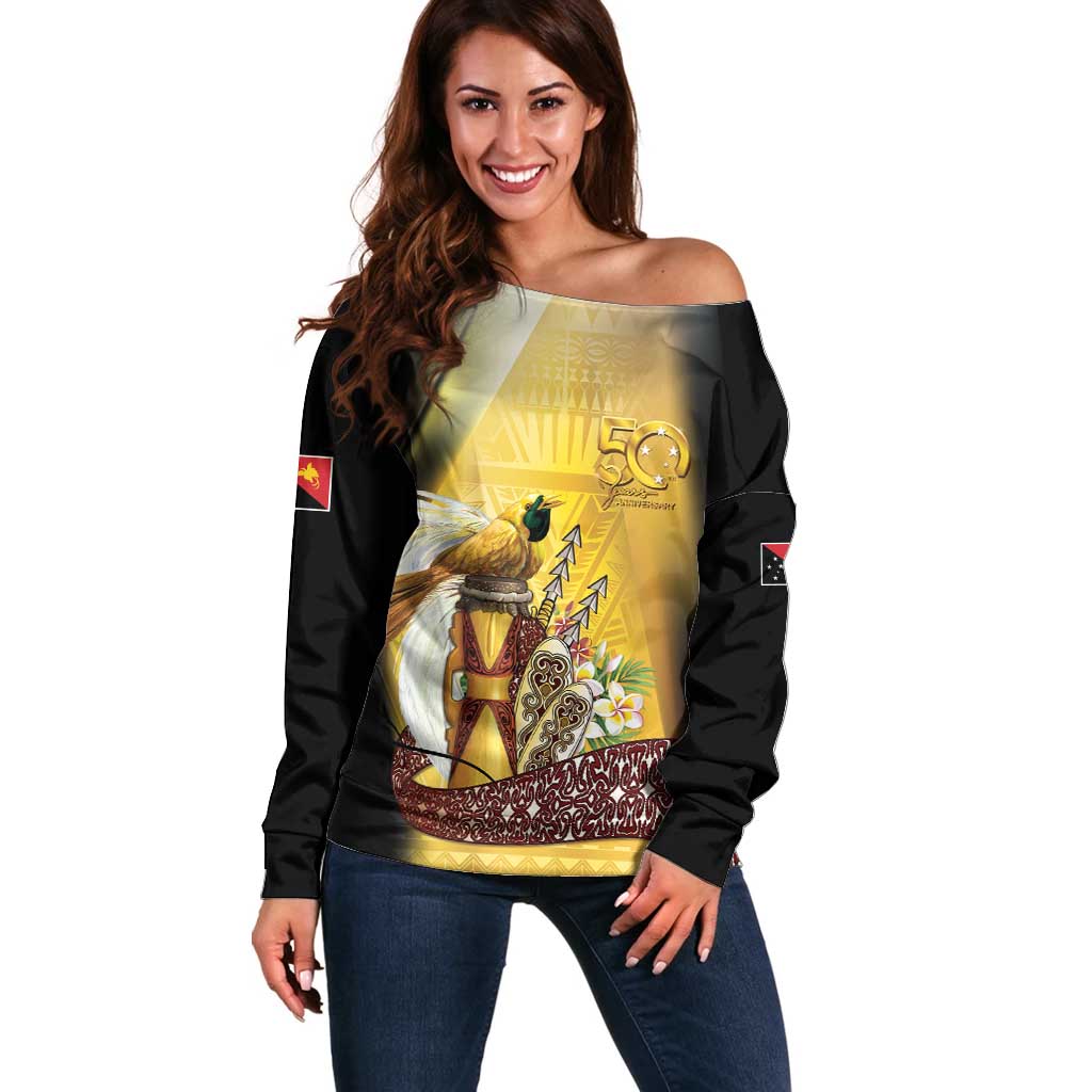 Papua New Guinea Off Shoulder Sweater 50 Years Of Independence - Polynesian Pride