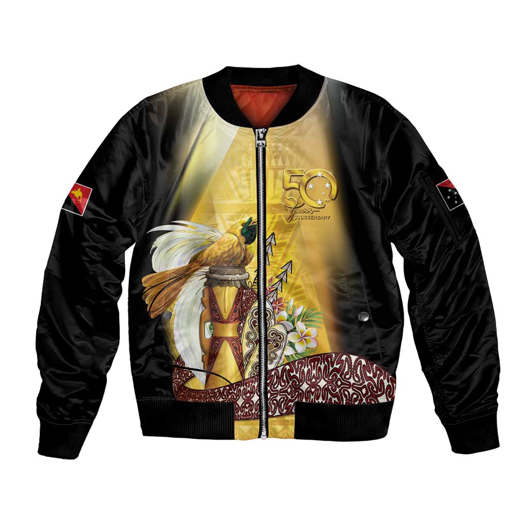 Papua New Guinea Sleeve Zip Bomber Jacket 50 Years Of Independence - Polynesian Pride