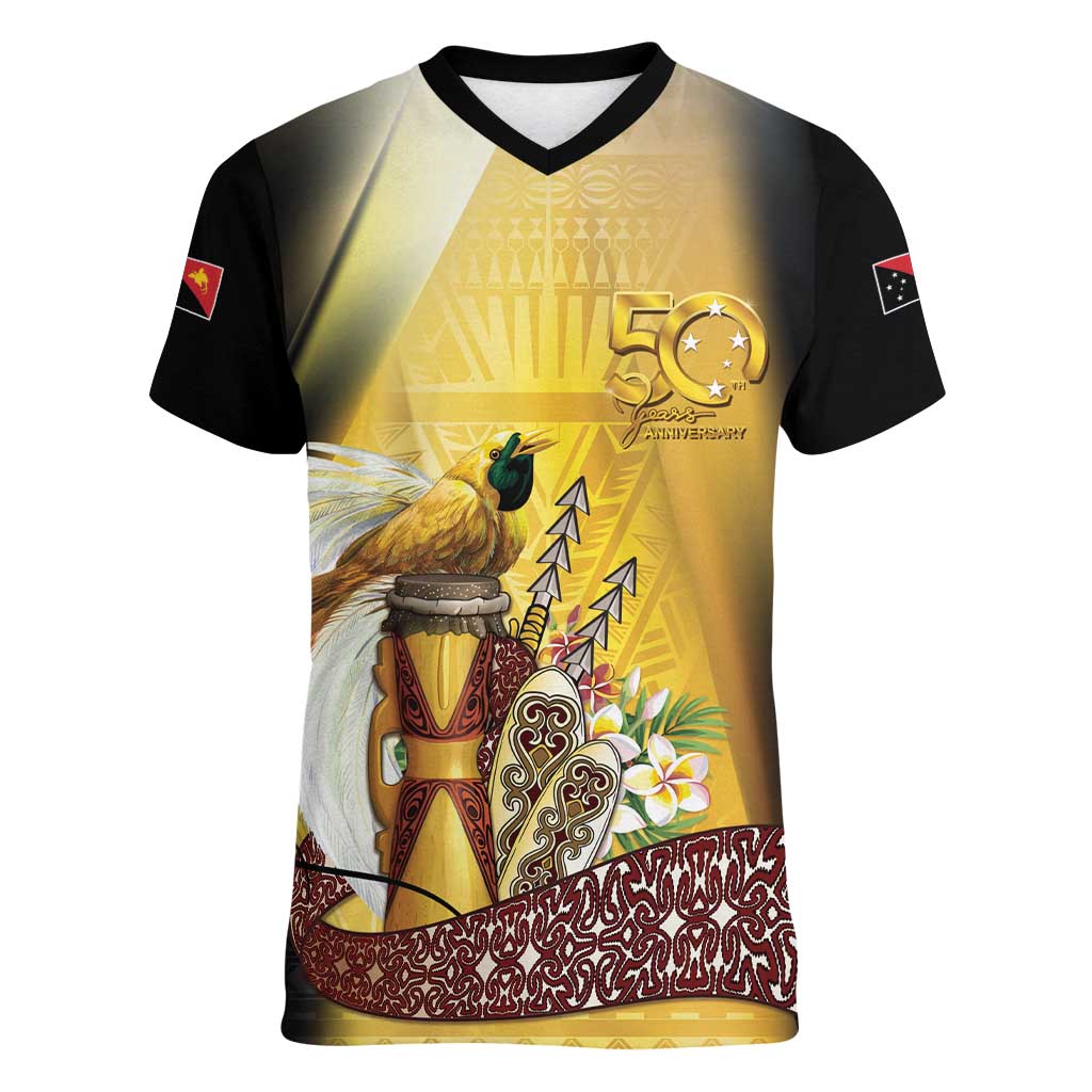 Papua New Guinea Women V-Neck T-Shirt 50 Years Of Independence - Polynesian Pride