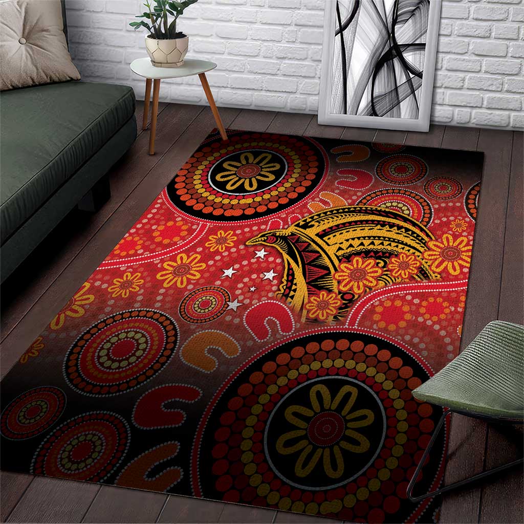 Papua New Guinea Area Rug Birds Of Paradise With Aboriginal Pattern - Polynesian Pride