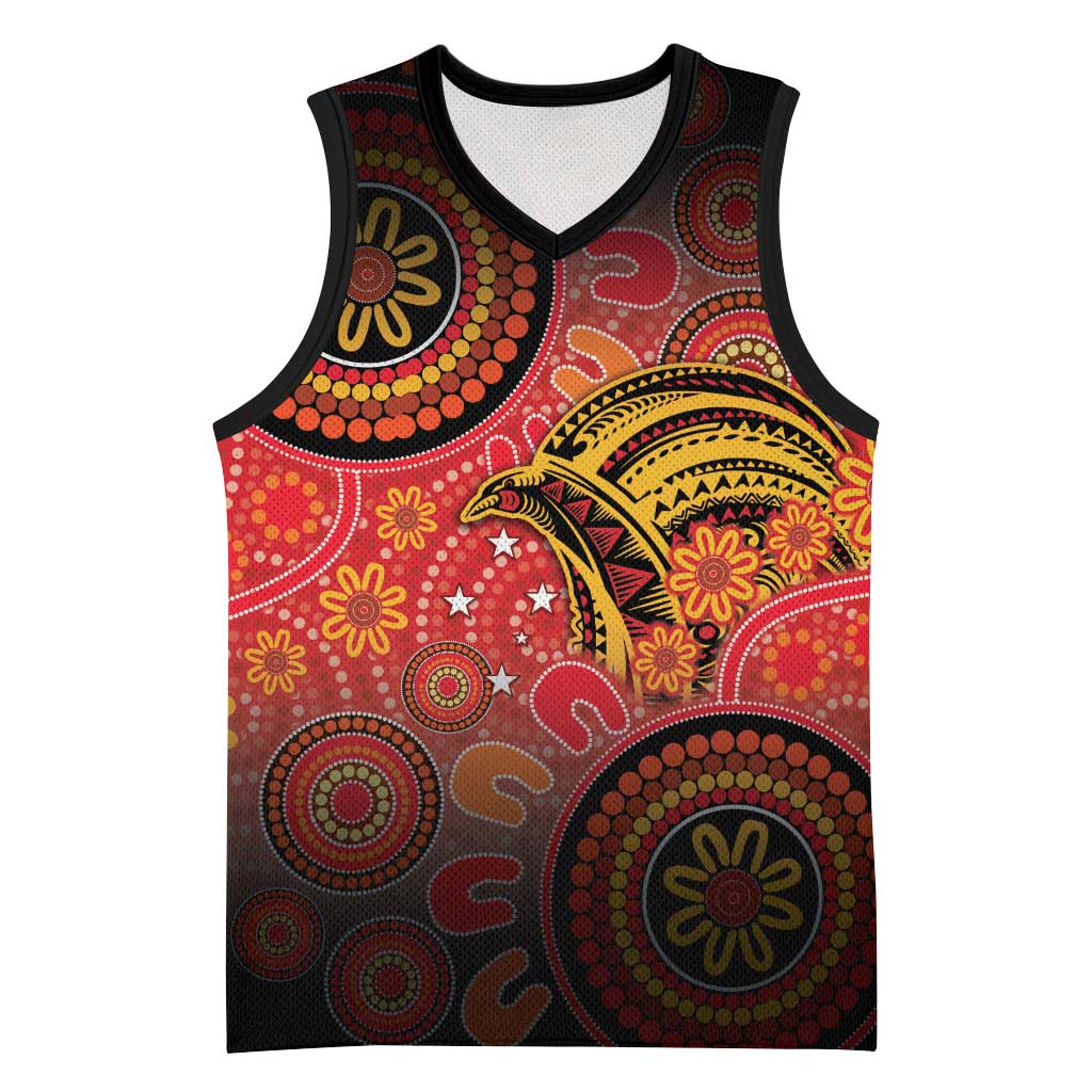 Papua New Guinea Basketball Jersey Birds Of Paradise With Aboriginal Pattern LT05 Unisex Red - Polynesian Pride