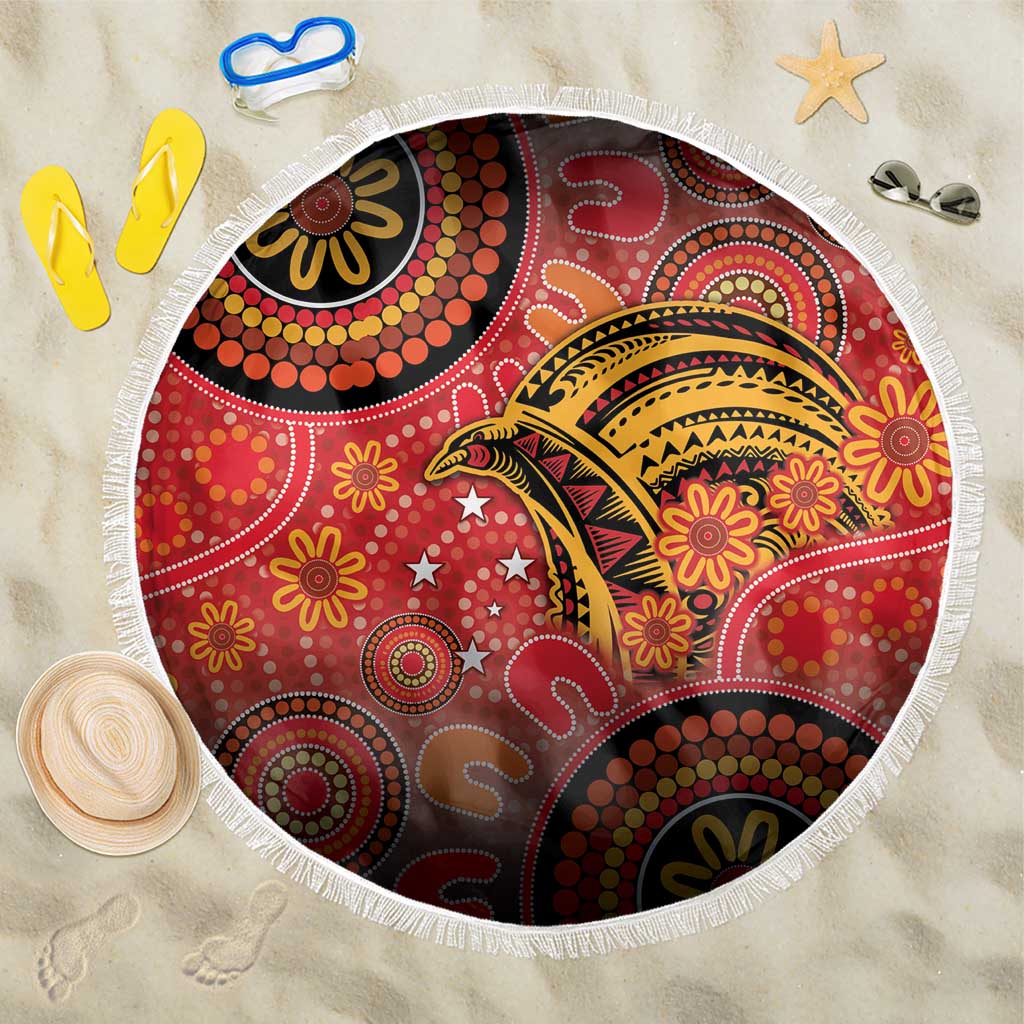 Papua New Guinea Beach Blanket Birds Of Paradise With Aboriginal Pattern - Polynesian Pride