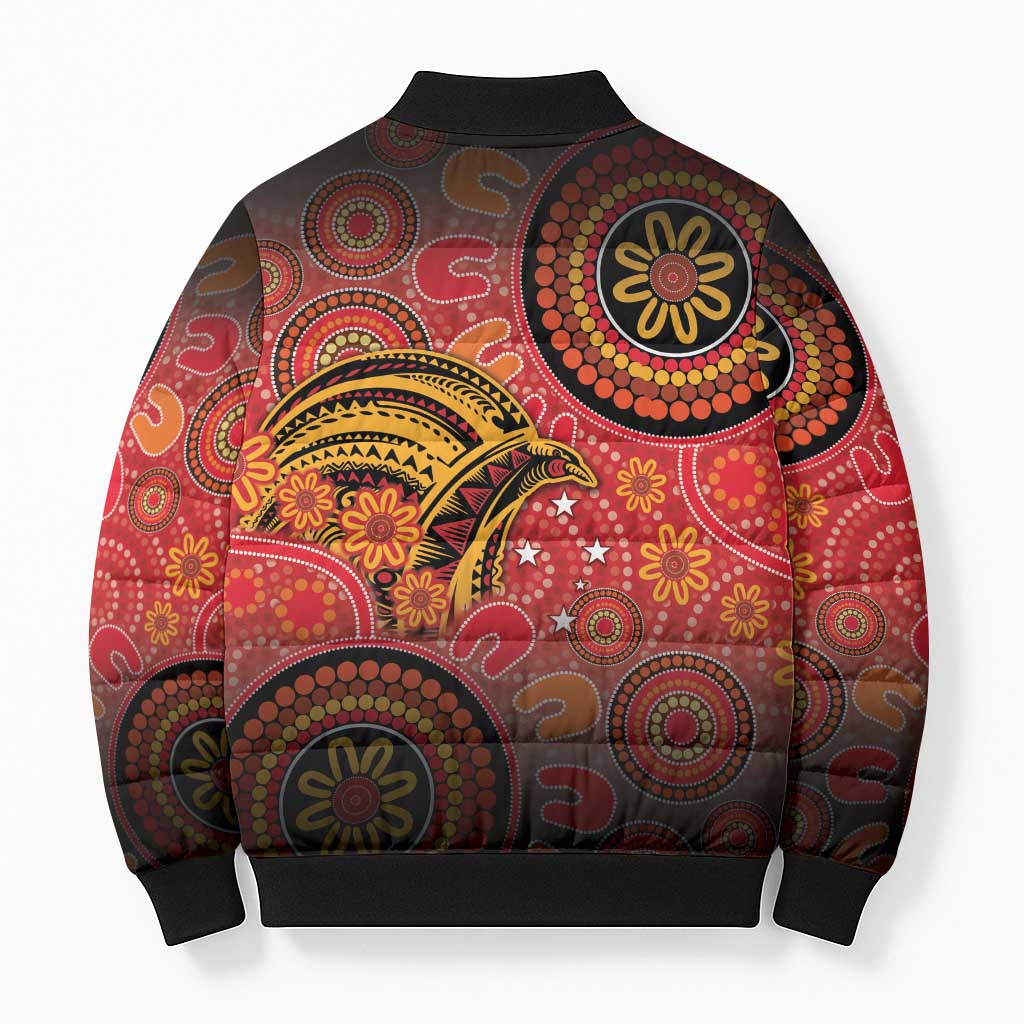 Papua New Guinea Bomber Puffer Jacket Birds Of Paradise With Aboriginal Pattern - Polynesian Pride