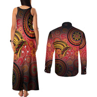 Papua New Guinea Couples Matching Tank Maxi Dress and Long Sleeve Button Shirt Birds Of Paradise With Aboriginal Pattern - Polynesian Pride