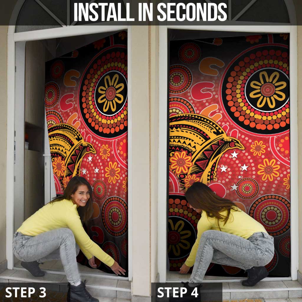 Papua New Guinea Door Cover Birds Of Paradise With Aboriginal Pattern - Polynesian Pride