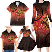 Papua New Guinea Family Matching Long Sleeve Bodycon Dress and Hawaiian Shirt Birds Of Paradise With Aboriginal Pattern - Polynesian Pride
