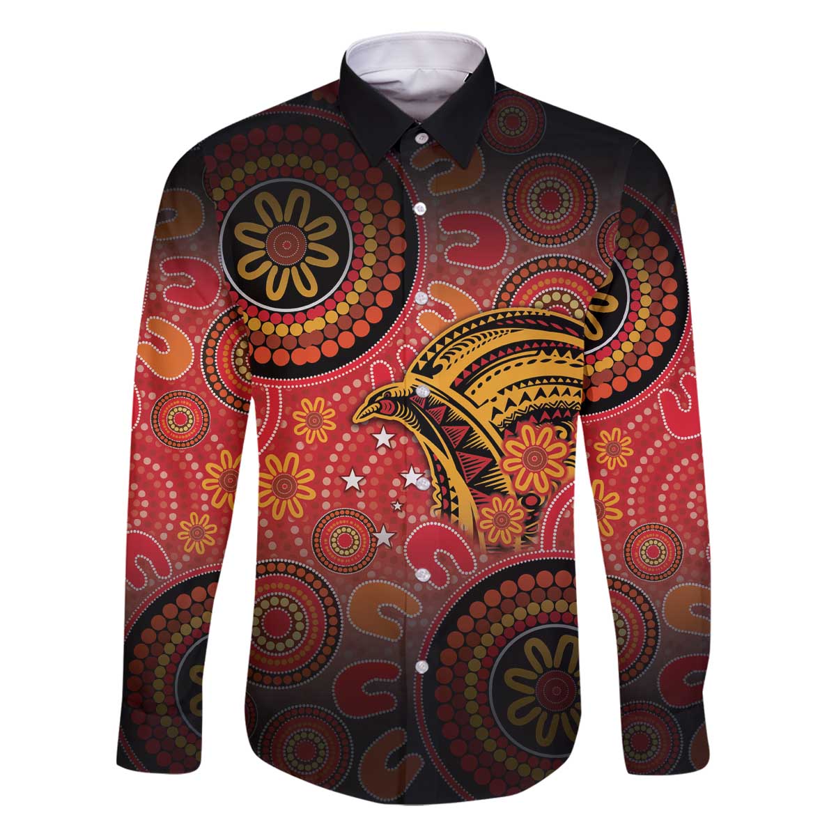 Papua New Guinea Family Matching Off The Shoulder Long Sleeve Dress and Hawaiian Shirt Birds Of Paradise With Aboriginal Pattern - Polynesian Pride