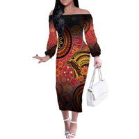 Papua New Guinea Family Matching Off The Shoulder Long Sleeve Dress and Hawaiian Shirt Birds Of Paradise With Aboriginal Pattern - Polynesian Pride