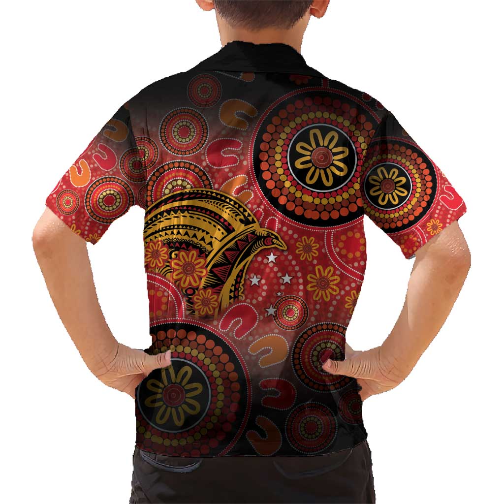Papua New Guinea Family Matching Short Sleeve Bodycon Dress and Hawaiian Shirt Birds Of Paradise With Aboriginal Pattern - Polynesian Pride