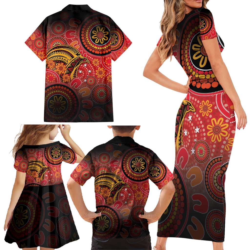 Papua New Guinea Family Matching Short Sleeve Bodycon Dress and Hawaiian Shirt Birds Of Paradise With Aboriginal Pattern - Polynesian Pride