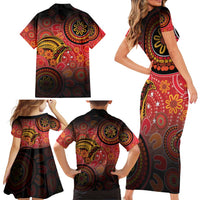 Papua New Guinea Family Matching Short Sleeve Bodycon Dress and Hawaiian Shirt Birds Of Paradise With Aboriginal Pattern - Polynesian Pride