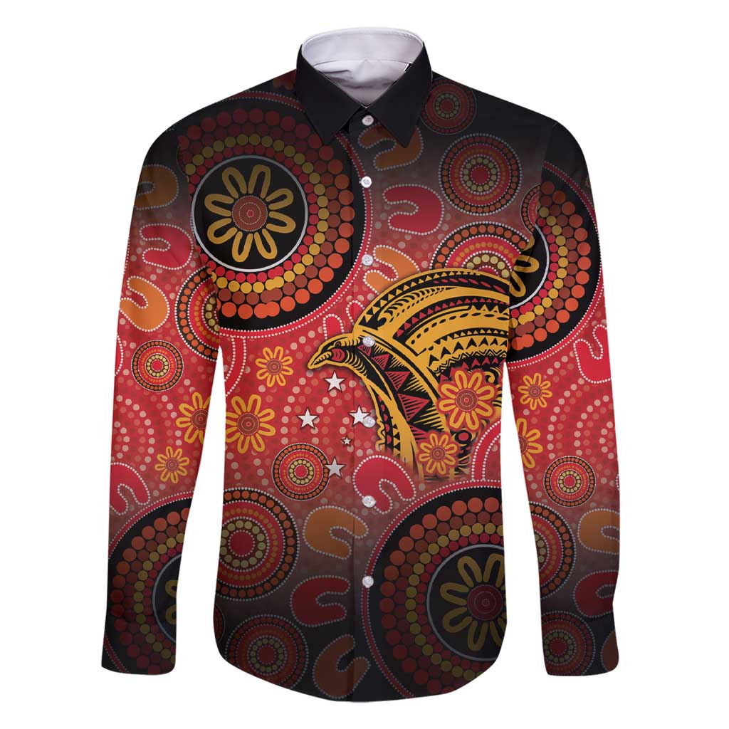 Papua New Guinea Family Matching Short Sleeve Bodycon Dress and Hawaiian Shirt Birds Of Paradise With Aboriginal Pattern - Polynesian Pride