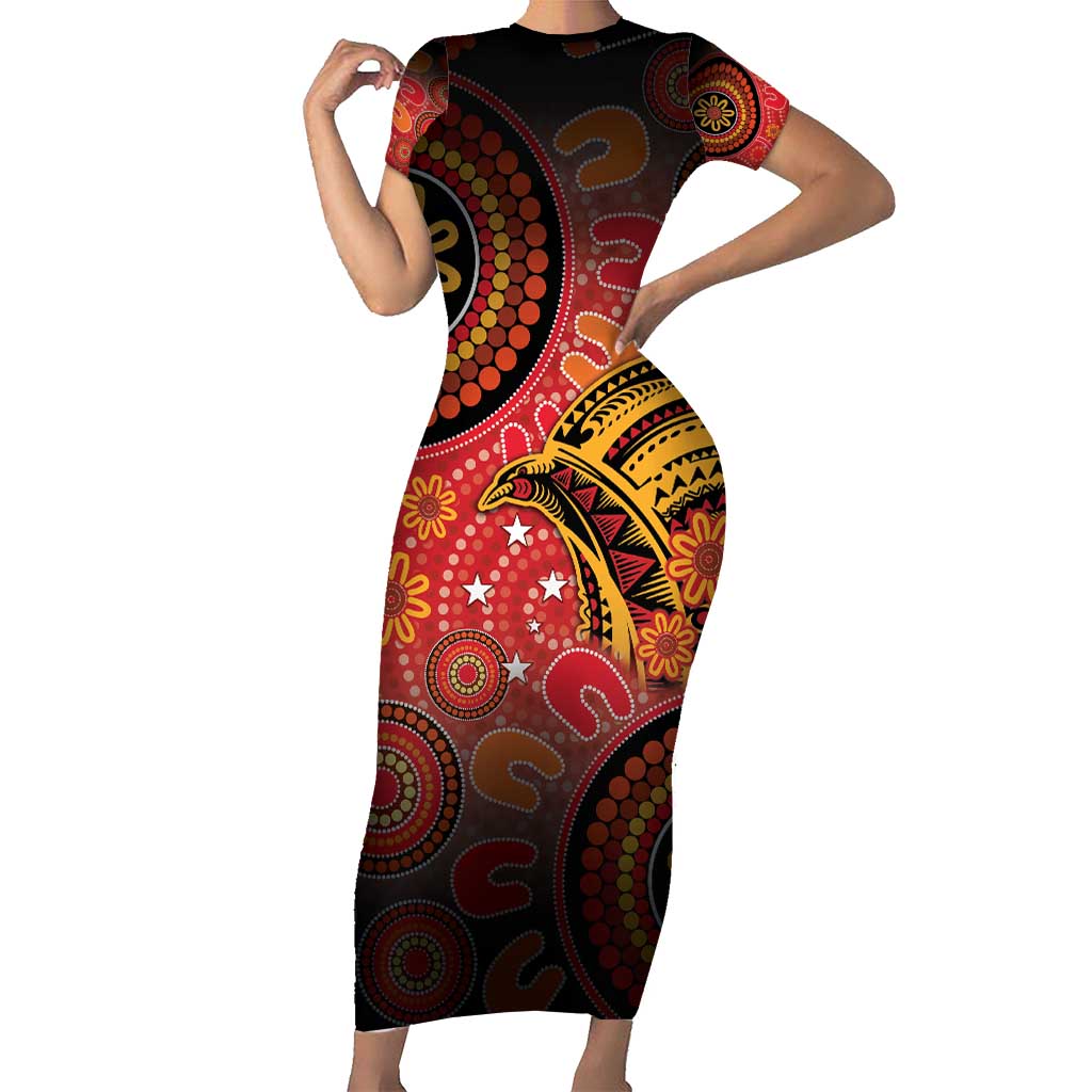 Papua New Guinea Family Matching Short Sleeve Bodycon Dress and Hawaiian Shirt Birds Of Paradise With Aboriginal Pattern - Polynesian Pride