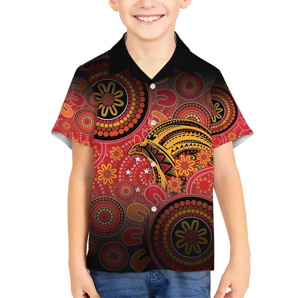 Papua New Guinea Family Matching Short Sleeve Bodycon Dress and Hawaiian Shirt Birds Of Paradise With Aboriginal Pattern - Polynesian Pride