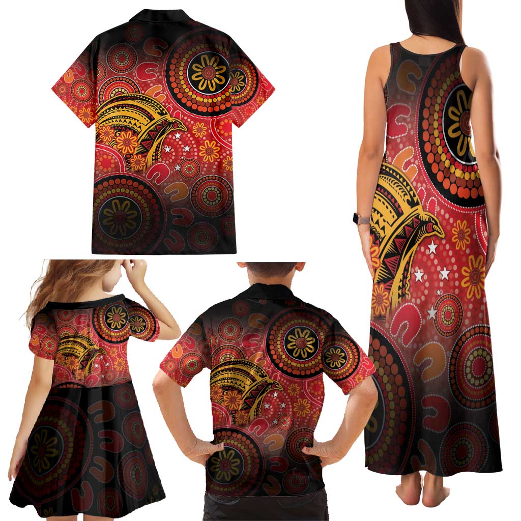 Papua New Guinea Family Matching Tank Maxi Dress and Hawaiian Shirt Birds Of Paradise With Aboriginal Pattern - Polynesian Pride