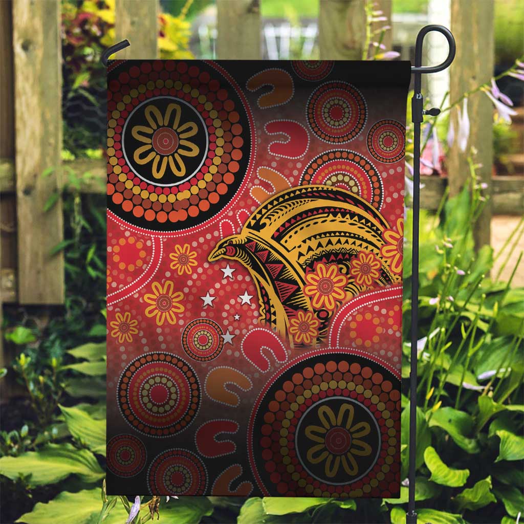 Papua New Guinea Garden Flag Birds Of Paradise With Aboriginal Pattern - Polynesian Pride