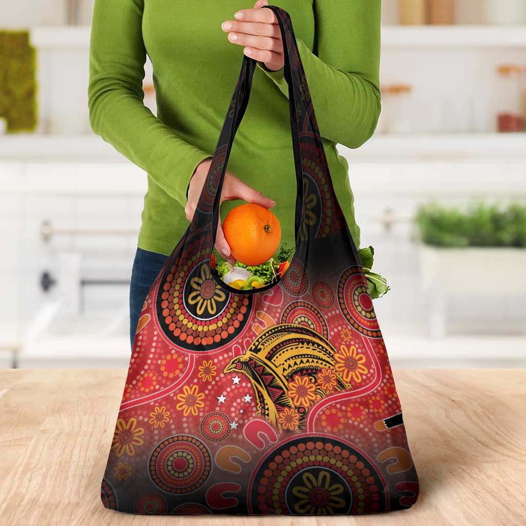 Papua New Guinea Grocery Bag Birds Of Paradise With Aboriginal Pattern - Polynesian Pride