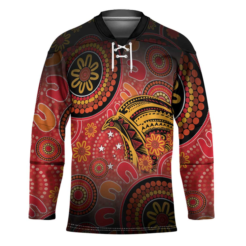 Papua New Guinea Hockey Jersey Birds Of Paradise With Aboriginal Pattern LT05 Unisex Red - Polynesian Pride