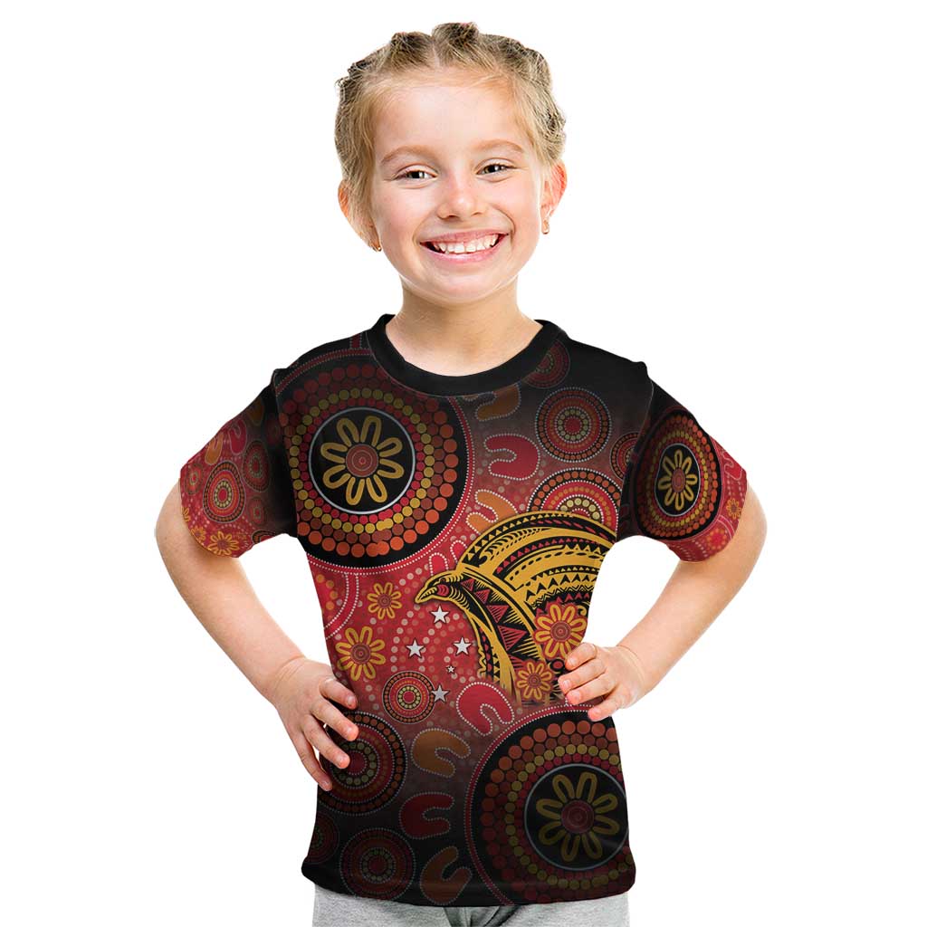 Papua New Guinea Kid T Shirt Birds Of Paradise With Aboriginal Pattern - Polynesian Pride