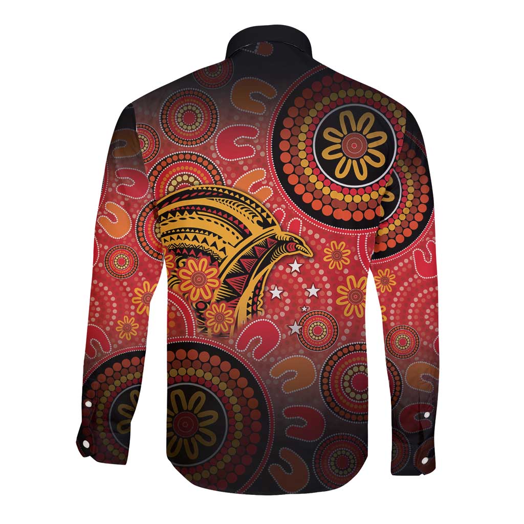 Papua New Guinea Long Sleeve Button Shirt Birds Of Paradise With Aboriginal Pattern - Polynesian Pride