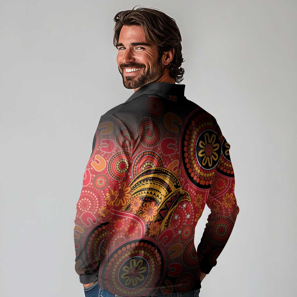 Papua New Guinea Long Sleeve Polo Shirt Birds Of Paradise With Aboriginal Pattern - Polynesian Pride