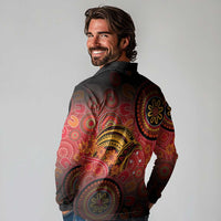 Papua New Guinea Long Sleeve Polo Shirt Birds Of Paradise With Aboriginal Pattern - Polynesian Pride