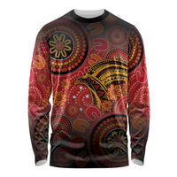 Papua New Guinea Long Sleeve Shirt Birds Of Paradise With Aboriginal Pattern - Polynesian Pride