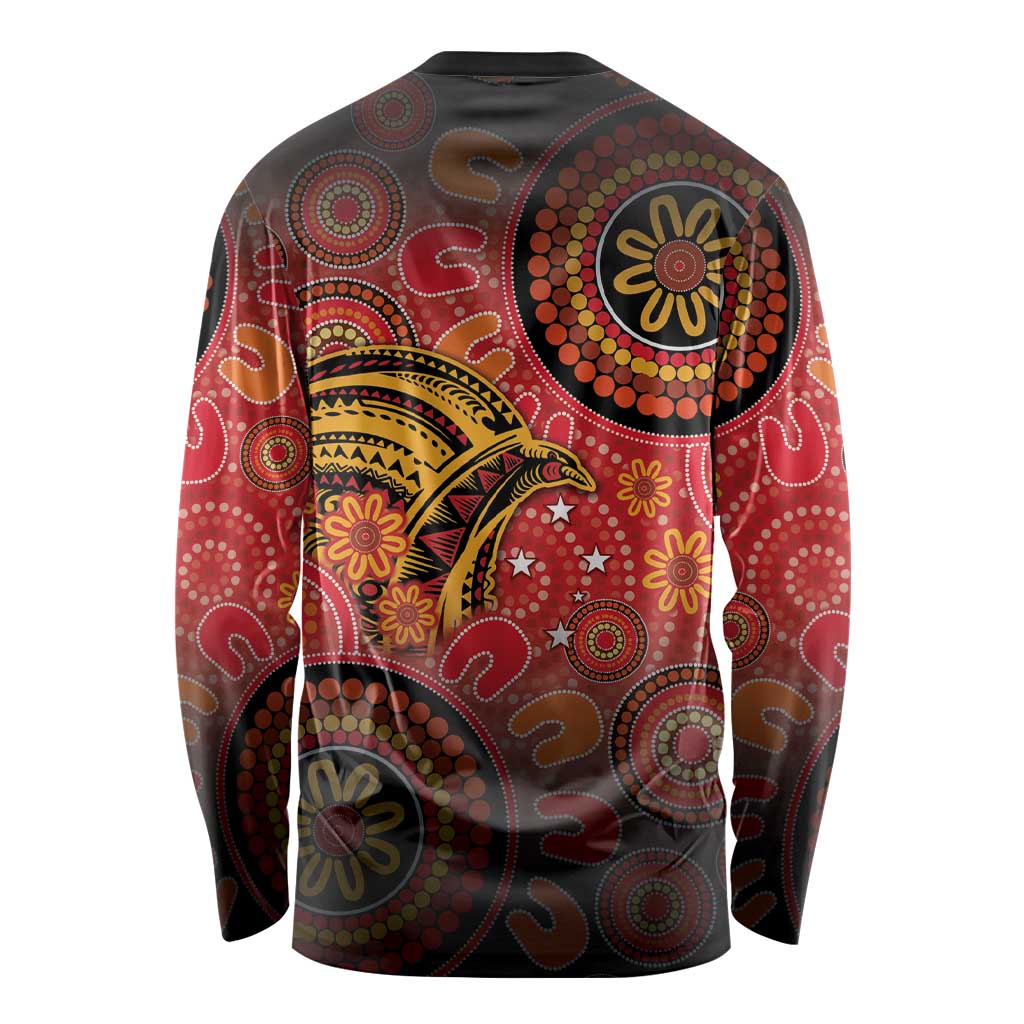 Papua New Guinea Long Sleeve Shirt Birds Of Paradise With Aboriginal Pattern - Polynesian Pride