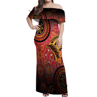 Papua New Guinea Off Shoulder Maxi Dress Birds Of Paradise With Aboriginal Pattern LT05 Women Red - Polynesian Pride