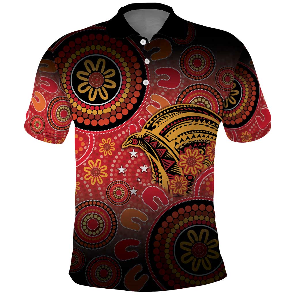 Papua New Guinea Polo Shirt Birds Of Paradise With Aboriginal Pattern - Polynesian Pride
