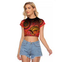 Papua New Guinea Raglan Cropped T Shirt Birds Of Paradise With Aboriginal Pattern - Polynesian Pride