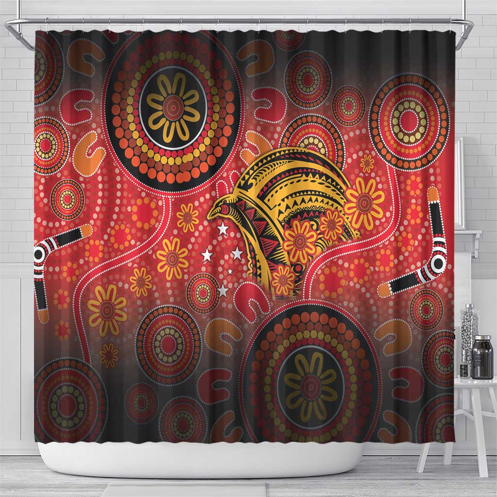 Papua New Guinea Shower Curtain Birds Of Paradise With Aboriginal Pattern - Polynesian Pride